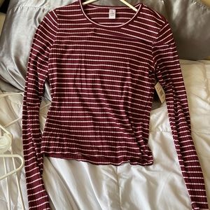 Maroon and white striped shirt